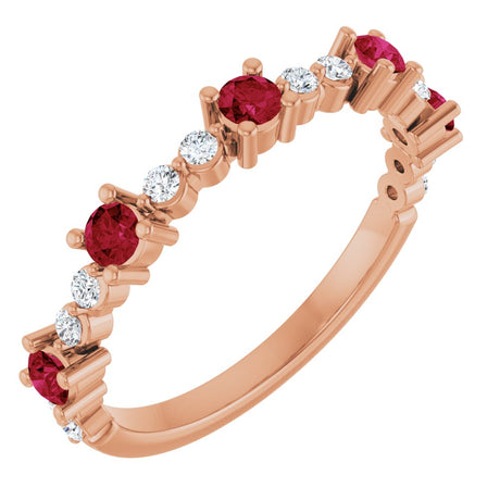 14K Rose Lab-Grown Ruby & 1/6 CTW Natural Diamond Ring