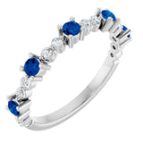 14K White Gold Natural Blue Sapphire & 1/6 CTW Natural Diamond Ring