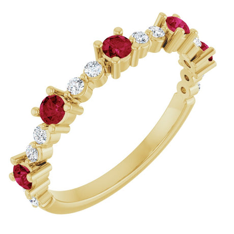 14K Yellow Lab-Grown Ruby & 1/6 CTW Natural Diamond Ring