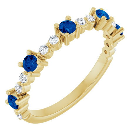 14K Yellow Gold Lab-Grown Blue Sapphire & 1/6 CTW Natural Diamond Ring