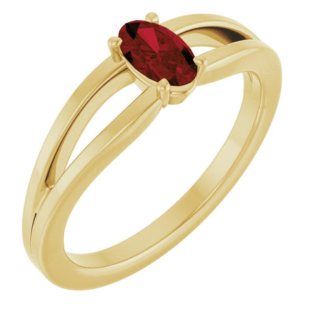 14K Yellow Gold Natural Mozambique Garnet Youth Solitaire Ring