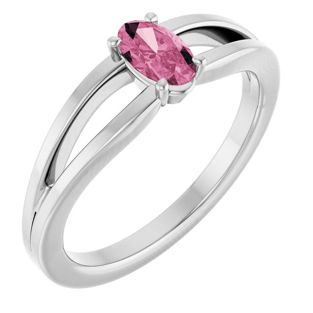 14K White Natural Pink Tourmaline Youth Solitaire Ring