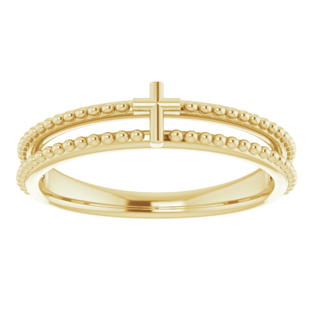 14K Yellow Milgrain Stackable Cross Ring