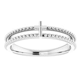 14K White Milgrain Stackable Cross Ring