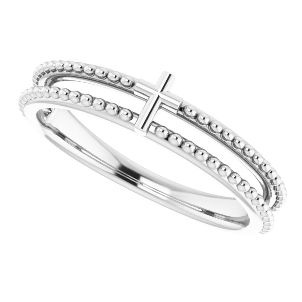 14K White Milgrain Stackable Cross Ring