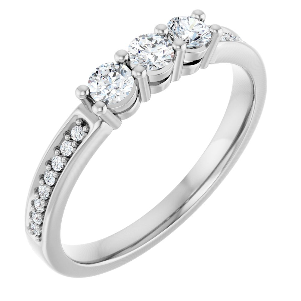 14K White 3-Stone .06 CTW Lab-Grown Diamond Semi-Set Family Ring