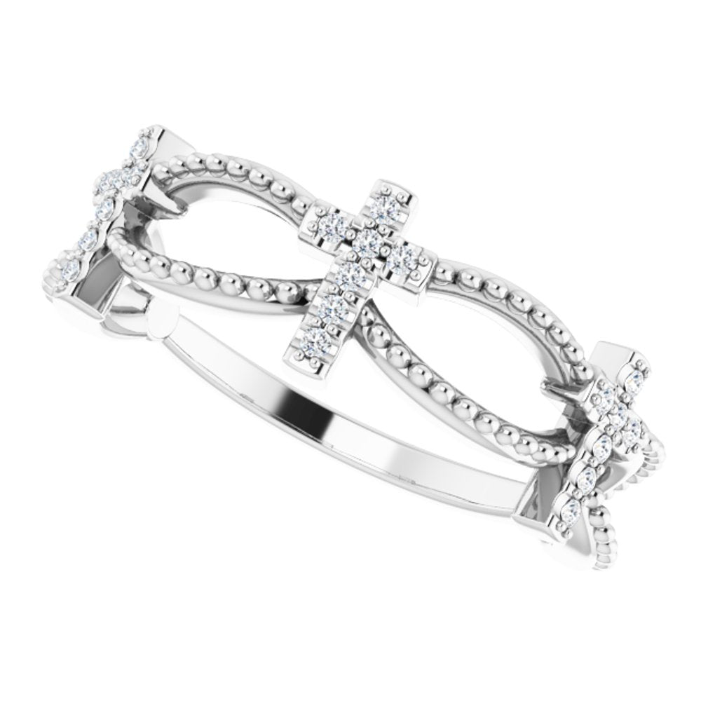 14K White .08 CTW Natural Diamond Stackable Cross Ring