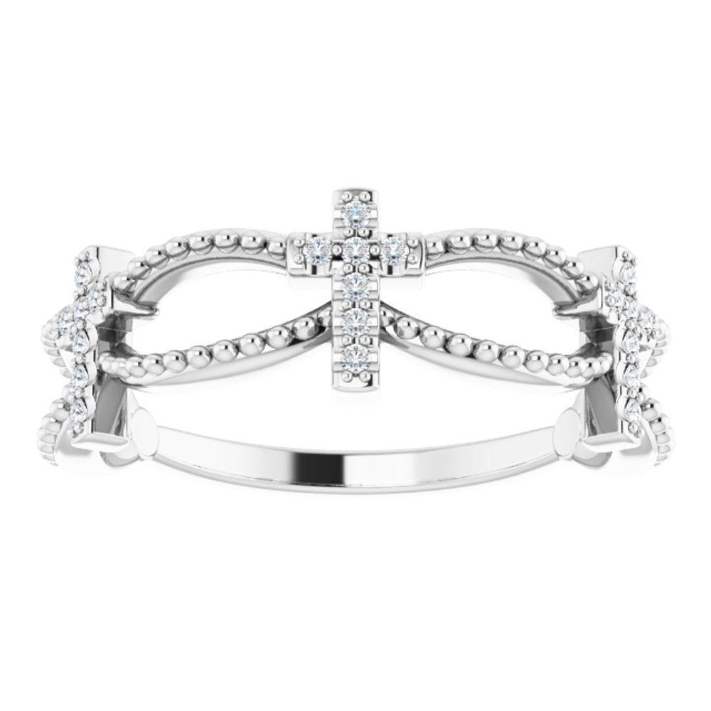 14K White .08 CTW Natural Diamond Stackable Cross Ring