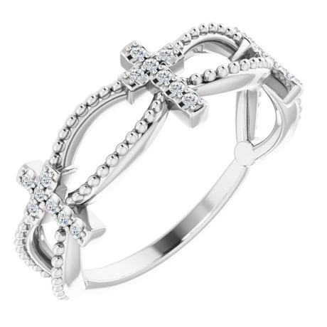 14K White .08 CTW Natural Diamond Stackable Cross Ring  