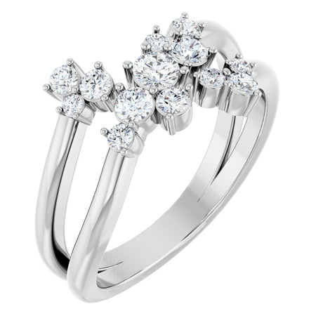 14K White 1/2 CTW Natural Diamond Cluster Bypass Ring