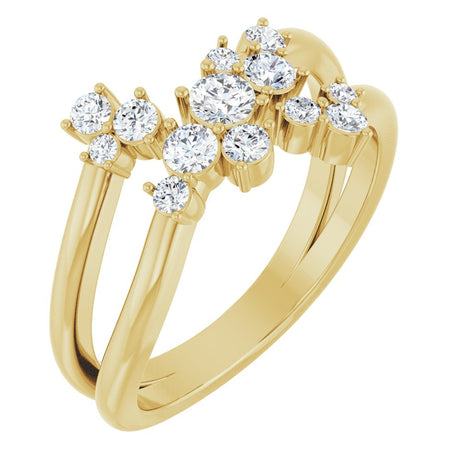 14K Yellow 1/2 CTW Natural Diamond Cluster Bypass Ring