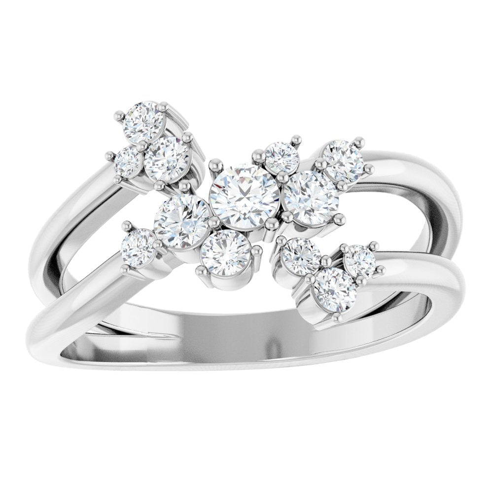 14K White 1/2 CTW Natural Diamond Cluster Bypass Ring