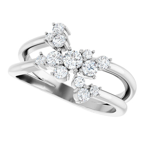 14K White 1/2 CTW Natural Diamond Cluster Bypass Ring