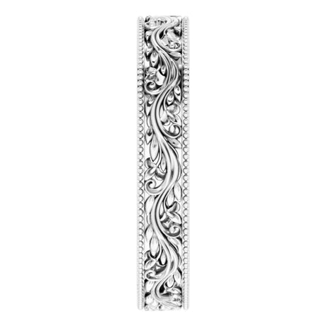 Sterling Silver 4 mm Milgrain Edge Floral Flat Band Size 8.5