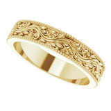 14K Yellow Gold 4 mm Milgrain Edge Floral Flat Band Size 5.5