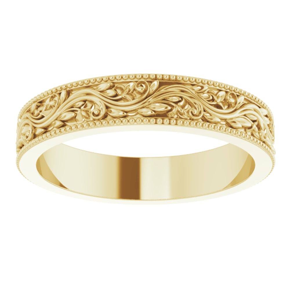 14K Yellow 4 mm Sculptural Milgrain Band