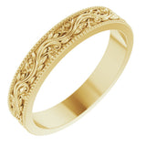 10K Yellow Gold 4 mm Milgrain Edge Floral Flat Band Size 8.5