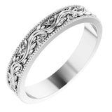 Sterling Silver 4 mm Milgrain Edge Floral Flat Band Size 8.5