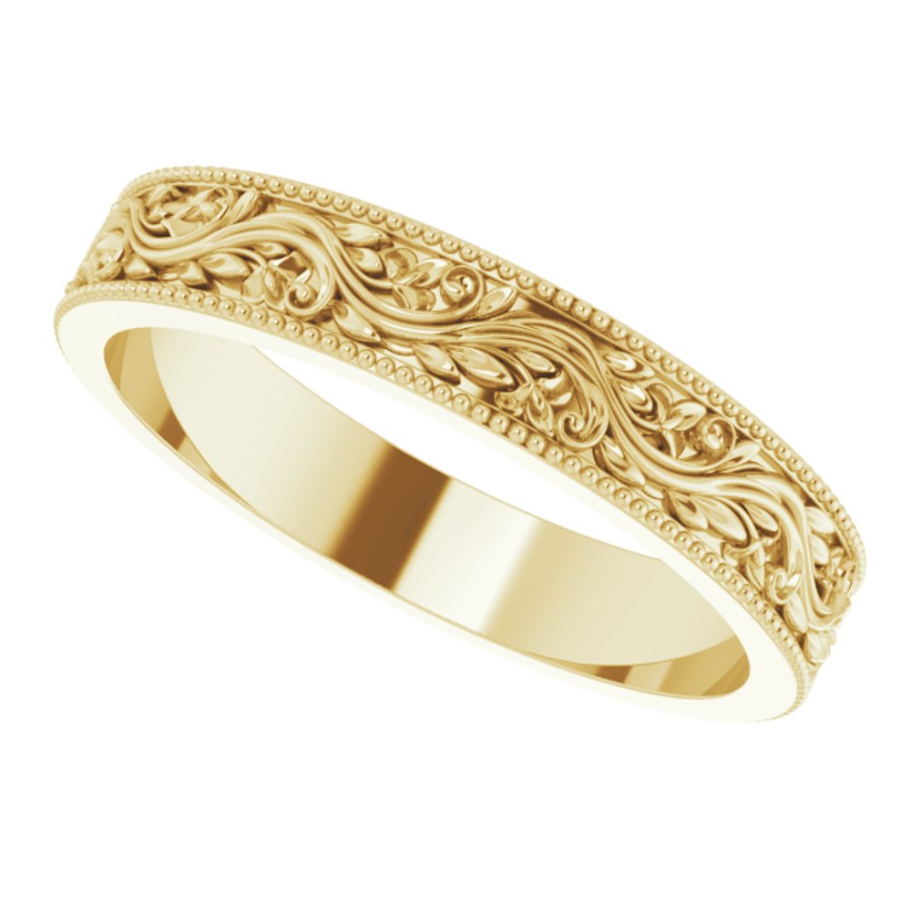 10K Yellow Gold 4 mm Milgrain Edge Floral Flat Band Size 8.5