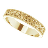 10K Yellow Gold 4 mm Milgrain Edge Floral Flat Band Size 8.5