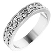 14K White Gold 4 mm Milgrain Edge Floral Flat Band Size 5.5