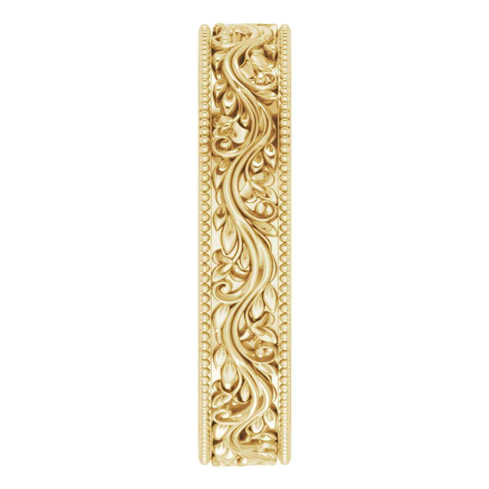 14K Yellow Gold 4 mm Milgrain Edge Floral Flat Band Size 4.5