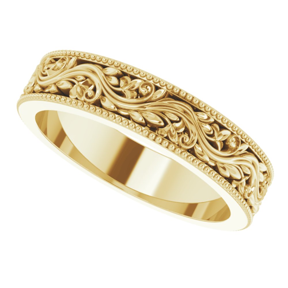 10K Yellow Gold 4 mm Milgrain Edge Floral Flat Band Size 4