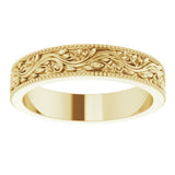 14K Yellow Gold 4 mm Milgrain Edge Floral Flat Band Size 5.5