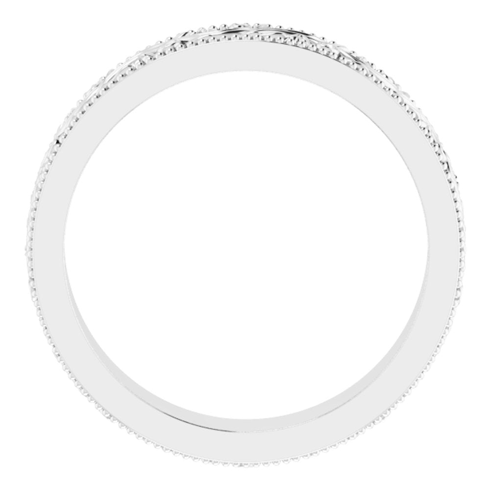 14K White Gold 4 mm Milgrain Edge Floral Flat Band Size 4.5