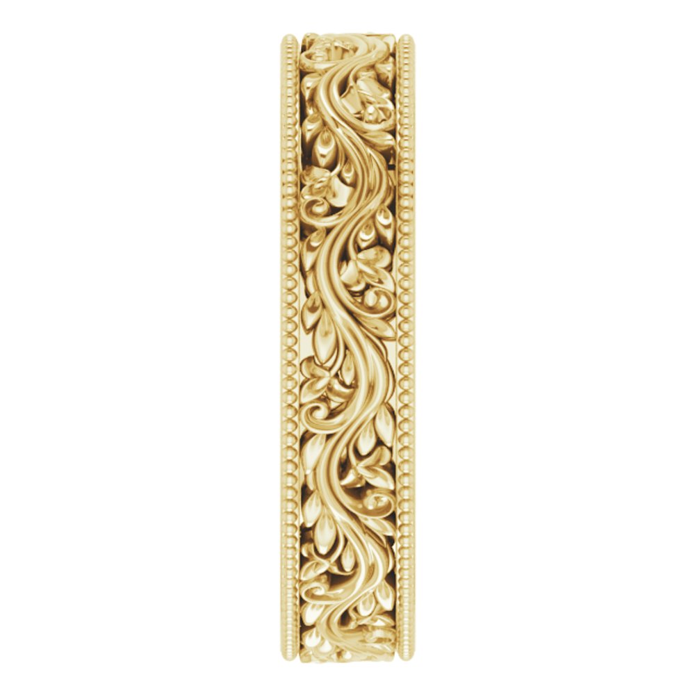 10K Yellow Gold 4 mm Milgrain Edge Floral Flat Band Size 4
