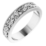 14K White Gold 4 mm Milgrain Edge Floral Flat Band Size 4.5