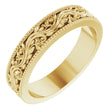 10K Yellow Gold 4 mm Milgrain Edge Floral Flat Band Size 4