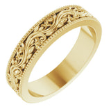 10K Yellow Gold 4 mm Milgrain Edge Floral Flat Band Size 4