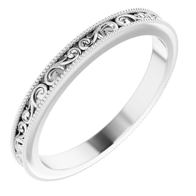 14K White Gold 2.5 mm Milgrain Edge Sculptural Flat Band Size 7