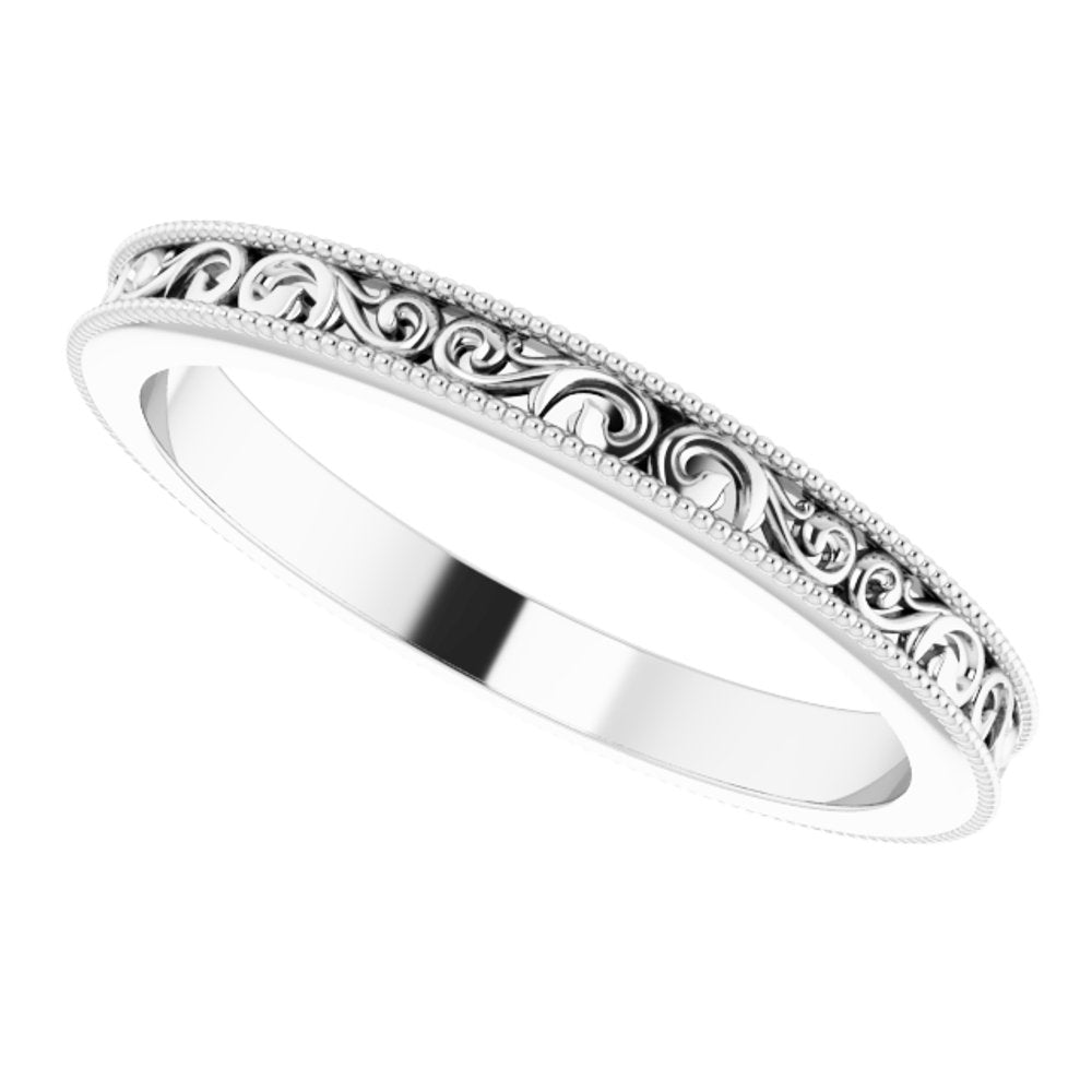 14K White Gold 2.5 mm Milgrain Edge Sculptural Flat Band Size 7