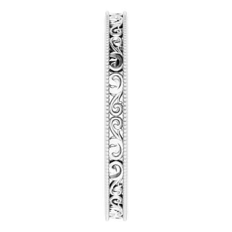 14K White Gold 2.5 mm Milgrain Edge Sculptural Flat Band Size 7