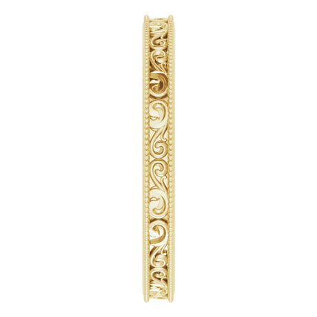 14K Yellow Gold 2.5 mm Milgrain Edge Sculptural Flat Band Size 7