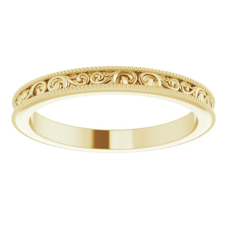 14K Yellow Gold 2.5 mm Milgrain Edge Sculptural Flat Band Size 7