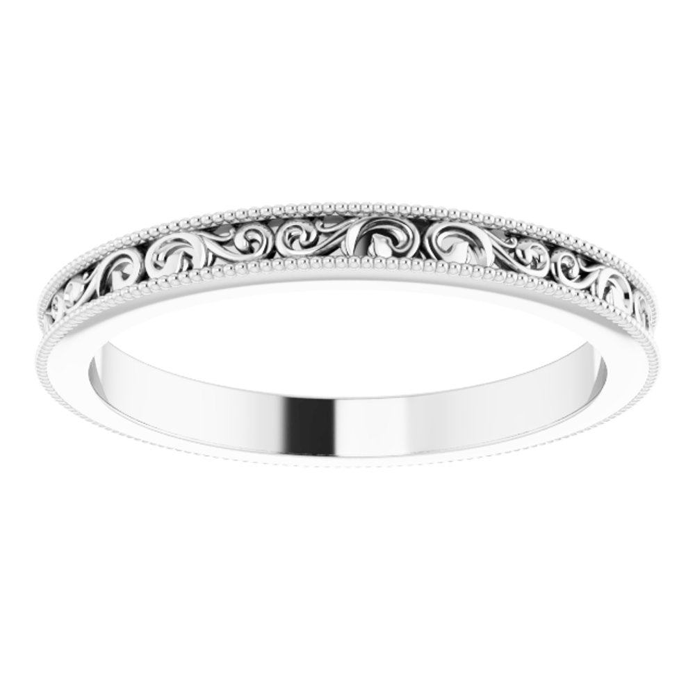 14K White Gold 2.5 mm Milgrain Edge Sculptural Flat Band Size 7