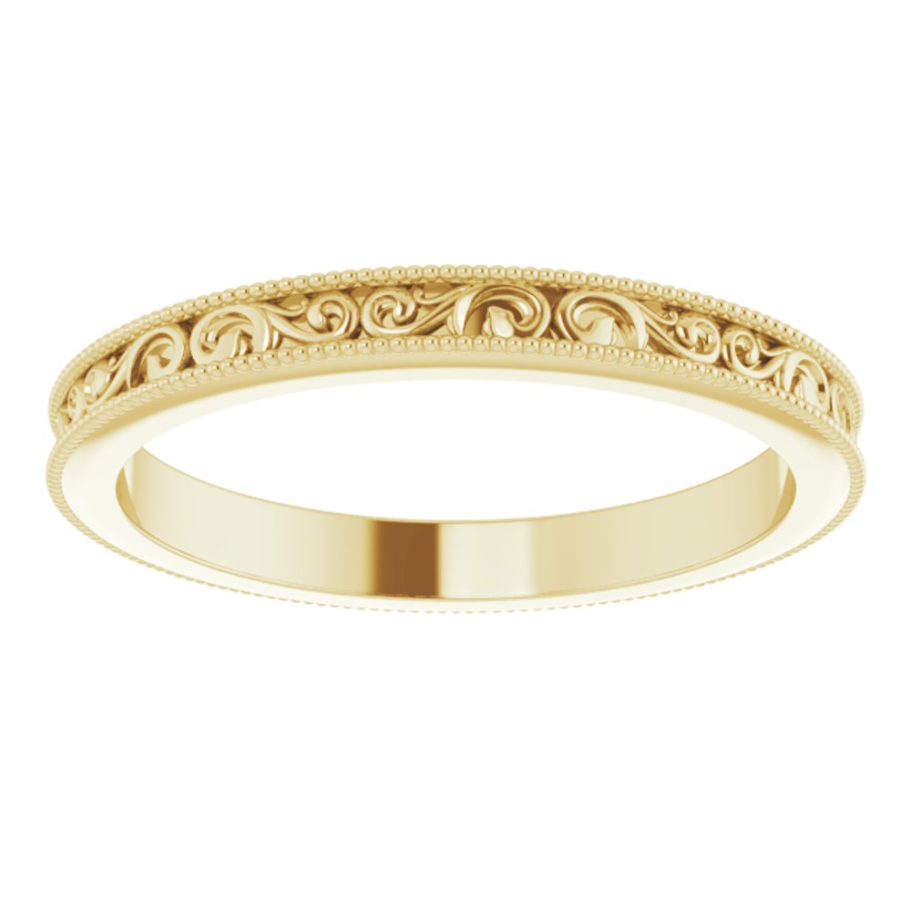 14K Yellow Gold 2.5 mm Milgrain Edge Sculptural Flat Band Size 7