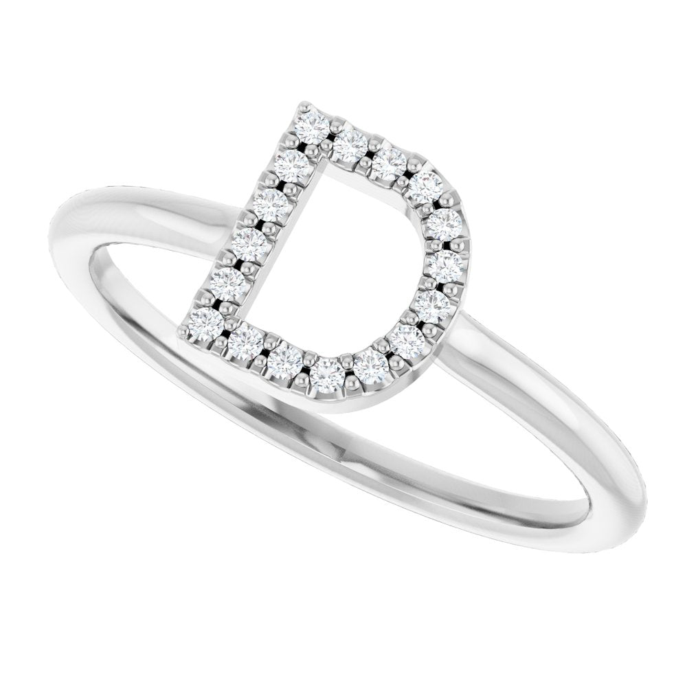 14K White .06 CTW Natural Diamond Initial D Ring