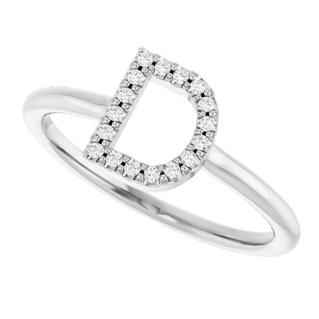 14K White .06 CTW Natural Diamond Initial D Ring