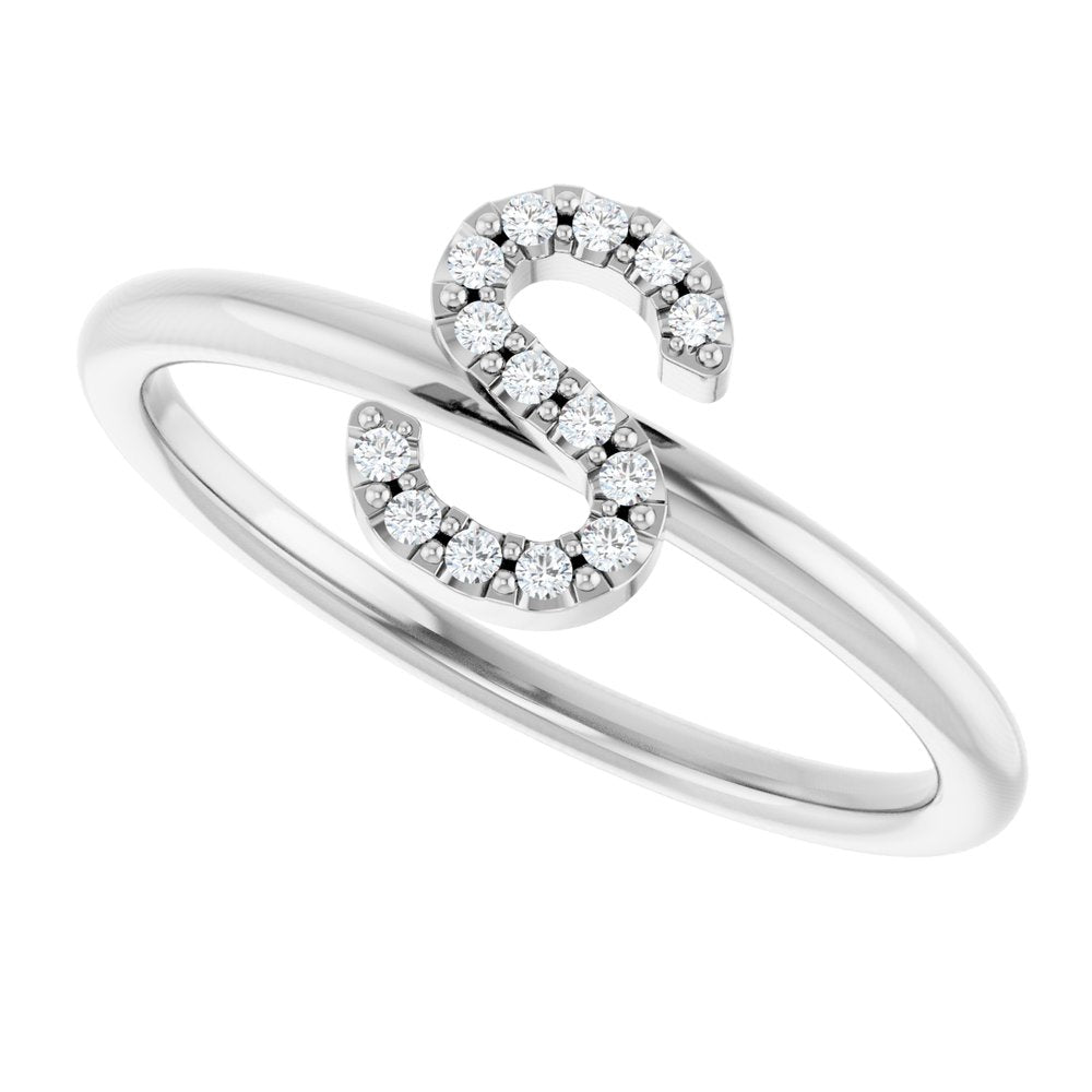 14K White .05 CTW Natural Diamond Initial S Ring