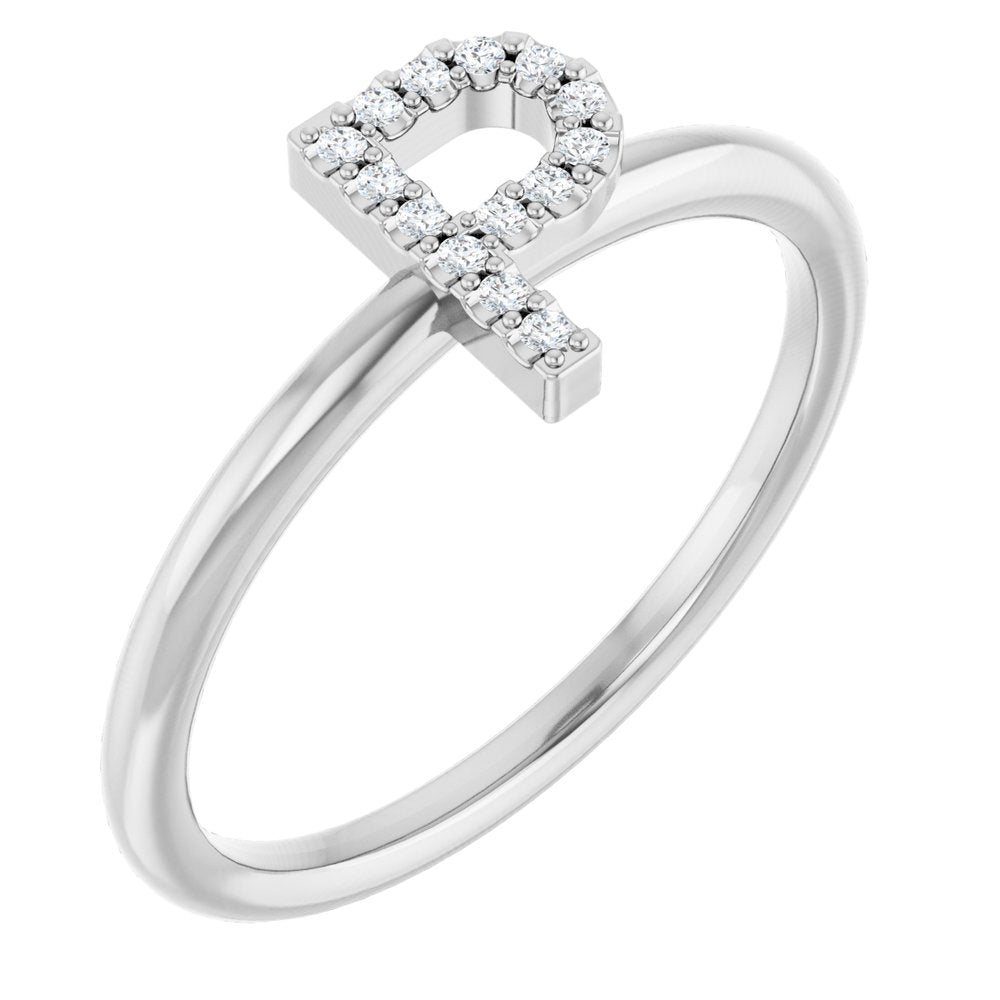 14K White .05 CTW Natural Diamond Initial P Ring