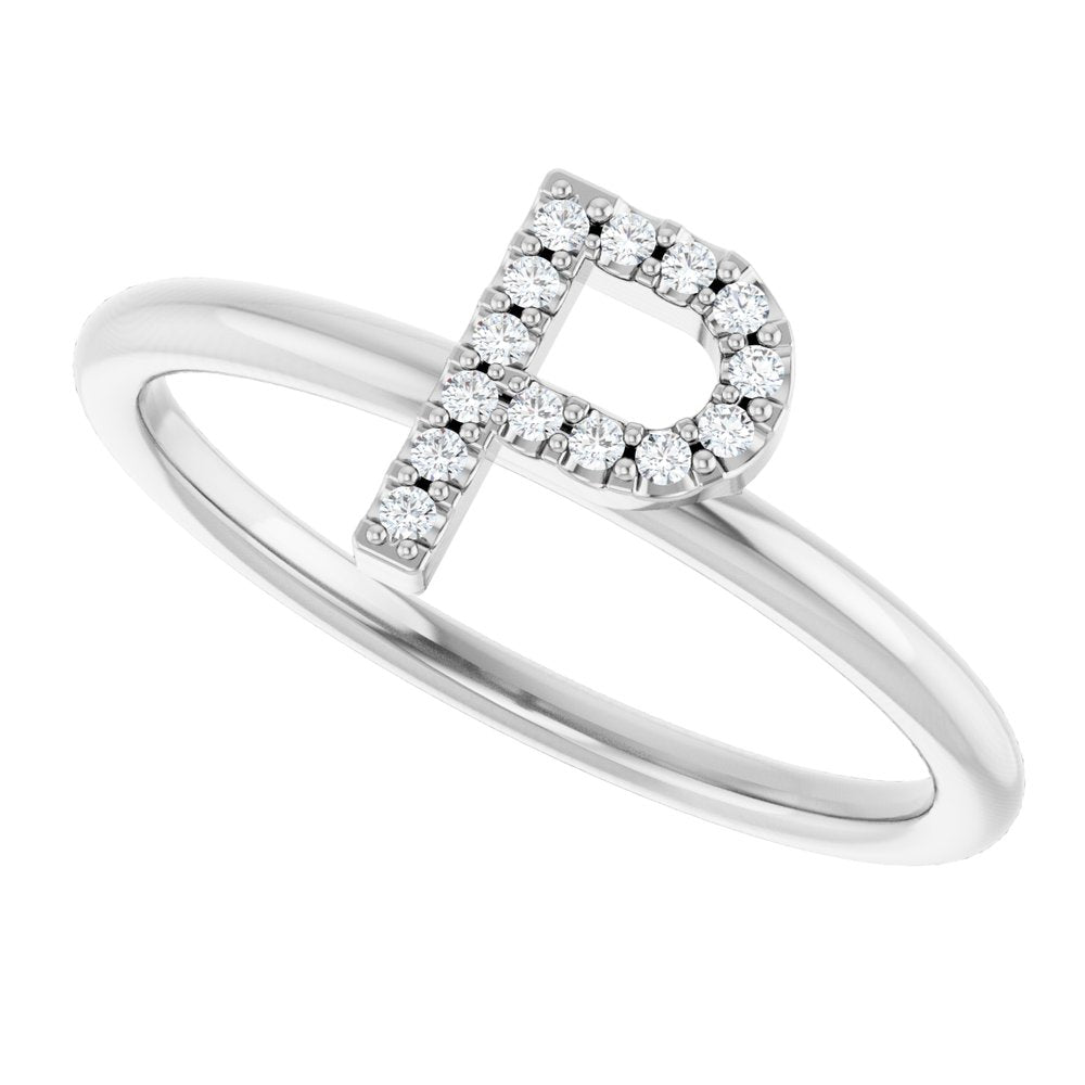 14K White .05 CTW Natural Diamond Initial P Ring