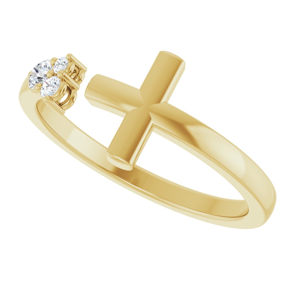 14K Yellow 1/10 CTW Natural Diamond Negative Space Cross Ring