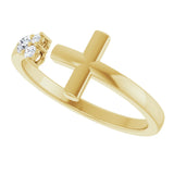 14K Yellow 1/10 CTW Natural Diamond Negative Space Cross Ring