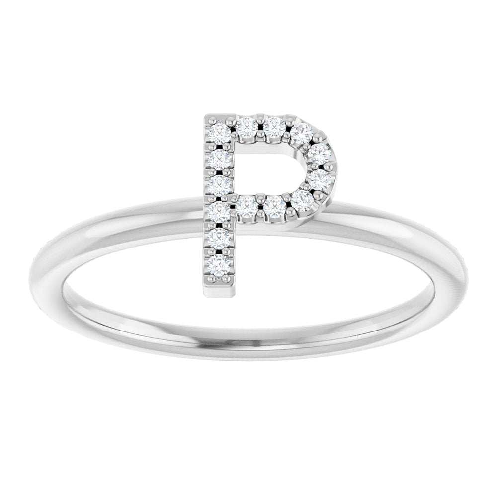 14K White .05 CTW Natural Diamond Initial P Ring