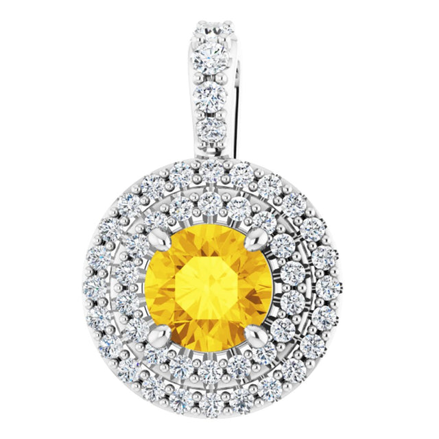 14K White Natural Yellow Sapphire & 1/4 CTW Natural Diamond Pendant  