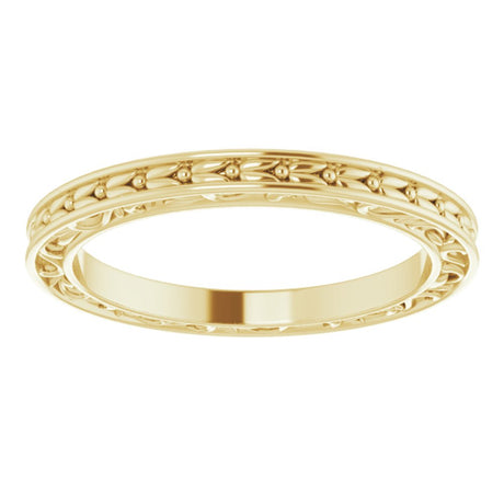 14K Yellow 2 mm Floral Flat Band
